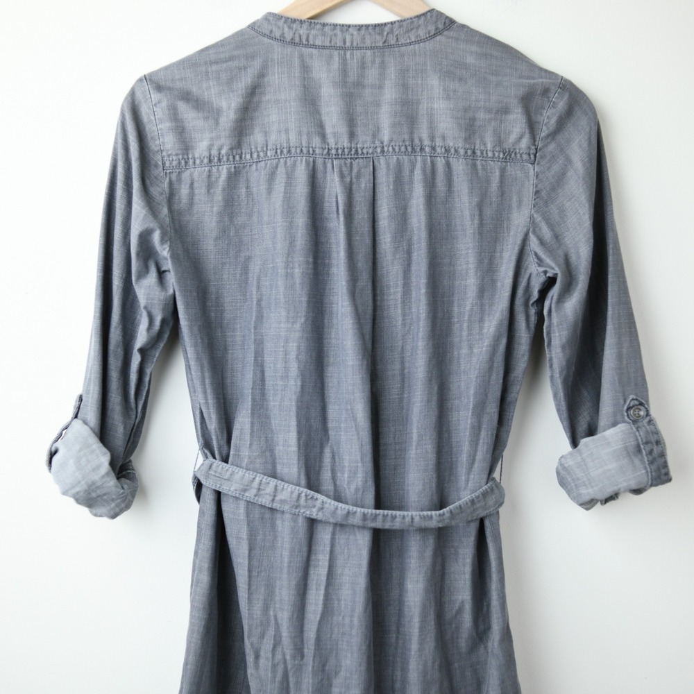 Banana Republic Shirt Dress Size 4 Gray Tencel Tie Back Button Down Cuffs Midi - Picture 6 of 9